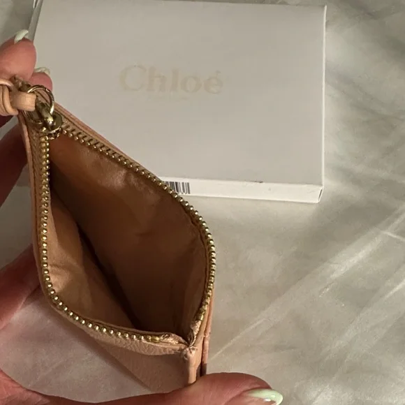 Chloé Pebbled Leather Zip Coin Pouch in Blush Pink - Picture 3 of 5
